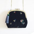 Vintage Black Velvet Bag Embroidery Flower Velvet Crossbody Handbag Floral Vintage Women Black Handb