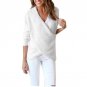 Fashion Womens Sweater Long V-Neck Cross Long Sleeve Loose Knitted Casual Jumper Tops Solid Gray Whi