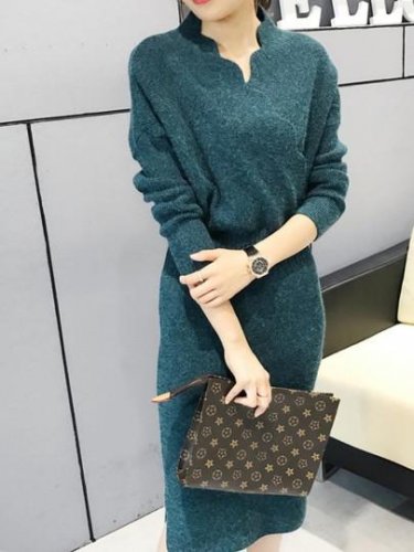 Elastical Plain Women\'s Sweater Dress