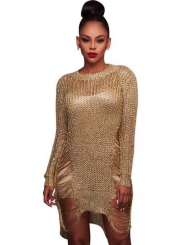 Long Sleeve Hollow Women\'s Sweater Dress