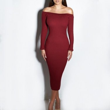 2017 New Arrival Spring Autumn European Sexy Women Off Shoulder Slash Neck Long Sleeve Knitted Sweat