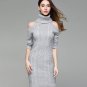 Women Open Shoulder Turtleneck Sweater Dress Fashion 3/4 Sleeve Elegant Knit Dresses Sexy Slim Party