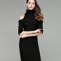 Women Open Shoulder Turtleneck Sweater Dress Fashion 3/4 Sleeve Elegant Knit Dresses Sexy Slim Party