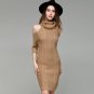 Women Open Shoulder Turtleneck Sweater Dress Fashion 3/4 Sleeve Elegant Knit Dresses Sexy Slim Party