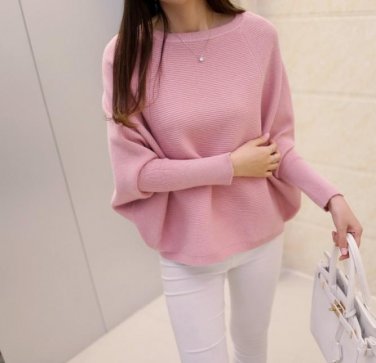 2017 Korean women\'s low collar Loose Batwing Sleeve Sweater solid size sweater pullover female Knit