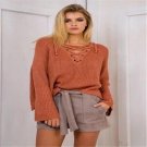 Knitted Sweater 2017 Spring Autumn Sexy V Neck Sweaters Flare Sleeve Ladies Causal Solid Knit Sweate