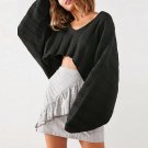 Fashion Women Deep V Neck Solid Kintted Knitwear Sweater Jumper Sexy Ladies Long Sleeve Casual Baggy
