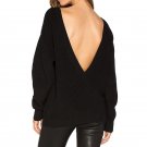 2017 Autumn Fashion Women Sexy Pullovers O-Neck Long Sleeve Knitted Tops Solid Loose Open Back Casua