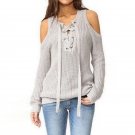 New Womens Fashion Sexy Off Shoulder Long Sleeve Round Neck Casual Knitted Pullover 2017 Autumn Lace