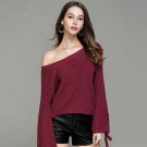 Fashion Lace Up Knitted Sweater Women Autumn Winter 2018 Long Flare Sleeve Loose Female Jumpers Pull