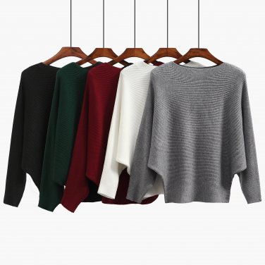 2017 New Fall Winter Fashion Loose Batwing Sleeve Knitted Sweater Women Slash Neck Casual Pullovers 