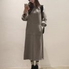 Women Fashion Pockets Loose Slit Pullover Long Hoodie Dress Autumn Winter Sweats Jumper Sweatshirt H
