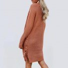 2017 Women Sexy Round Neck Long Sleeve Lace-up Knitwear Solid Loose Sweater Jumper Split Knitted Pul