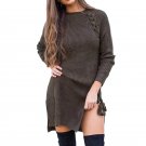 2017 Women Autumn Long Sleeve Sexy Solid Casual Loose Party Club Sweater Lace-up Basic Knitting Pull