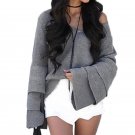 Autumn Spring 2017 Women V Neck Long Sleeve Knitted Sweater Sexy Ladies Ruffled Flared Casual Loose 