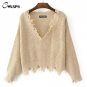CWLSP New Women Fashion Pullover Sweaters Autumn Long Sleeve Deep V-Neck Tops Tassel Knitted blusas 
