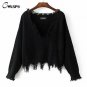 CWLSP New Women Fashion Pullover Sweaters Autumn Long Sleeve Deep V-Neck Tops Tassel Knitted blusas 