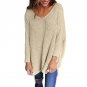 Fashion Womens 2017 V Neck Long sleeve Knitted Pullover Tops Autumn Winter Casual Loose Solid Sweate