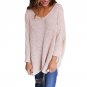 Fashion Womens 2017 V Neck Long sleeve Knitted Pullover Tops Autumn Winter Casual Loose Solid Sweate
