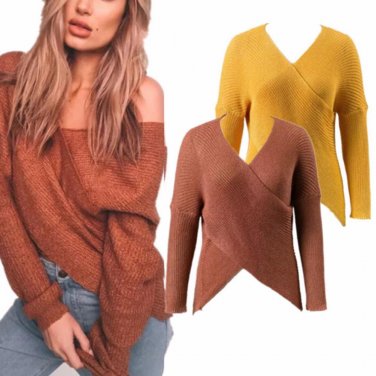 V neck cross knitting winter sweater women Fashion down sleeve pullover female New 2017   autumn win