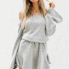 Gray Slash Neck Lace up Women\'s Sweater Dress