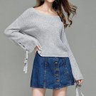 Women Sweater 2017 Sexy Flare Sleeve O Neck Pullover Fashion Ladies Solid Loose Bandage Winter Warm 
