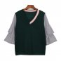 2017 Autumn Pullover Women Knitted Tops Flare Sleeve V Neck Sweaters Fashion Casual Ruffles Patchwor