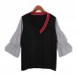 2017 Autumn Pullover Women Knitted Tops Flare Sleeve V Neck Sweaters Fashion Casual Ruffles Patchwor