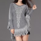 Top Quality 2017 New Women Batwing Sleeve V Neck Sweaters Female Vintage Print Tassel Loose Warm Kni