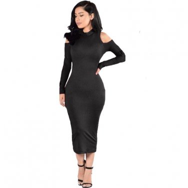 2016 Autumn Off Shoulder Long Sleeve Bodycon Sexy Sweater Dress Women Party Black Dress Vestidos Win