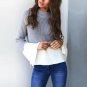 Plus Size 2017 Autumn Women Patchwork Loose Casual Knitted Sweater Flare Sleeve Turtleneck Sweater J