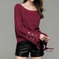 New Arrival 2017 Women Sweater Sexy Flare Sleeve O Neck Pullover Sweaters Fashion Solid Loose Bandag