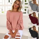 Fashion Women Batwing Full Sleeve Solid Sweater Off Shoulder Design Pullovers Loose Sweaters Tops H9