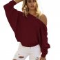 Fashion Women Batwing Full Sleeve Solid Sweater Off Shoulder Design Pullovers Loose Sweaters Tops H9