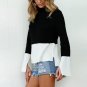 Oversized 2017 Autumn Women Patchwork Casual Knitted Sweater Flare Sleeve Turtleneck Sweater Jumper