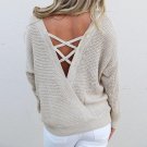 Women Sexy Backless Lace Up Knitted Pullover Sweater 2017 Fashion Autumn Winter Tops Casual Hollow O