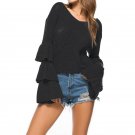Women Sweaters 2017 Autumn Sexy Female V Neck Flare Sleeve Casual Loose Knitwear Elegant Pullovers S