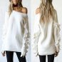 Butterfly Sleeve Knitted Pullover Sexy One Shoulder Round Neck Sweater Women Autumn Winter Loose Str