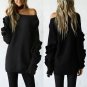 Butterfly Sleeve Knitted Pullover Sexy One Shoulder Round Neck Sweater Women Autumn Winter Loose Str