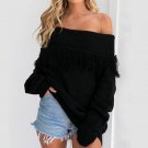 Women 2017 Slash Neck Long Sleeve Knitwear Pullover Autumn Tassel Knitted Loose Jumper Solid Casual 