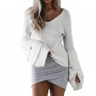 New Womens Ruffles Knitwear Autumn Winter V Neck Long Flare Sleeve Loose Casual Jumper 2017 Femmes K