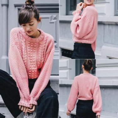 2017 Autumn Winter Womens Crew neck Long Sleeve  Knitted Sweater Tops Pullover Jumper Coat Size S-XL