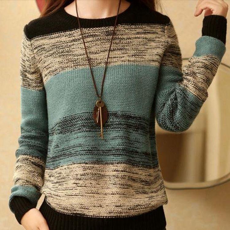 New Fashion autumn and winter women\'s O neck hit color sweater women coat pullovers loose knit shir