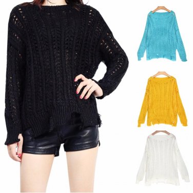 2017 new knit sweater sweater ladies black hole hollow lined loose large size sexy