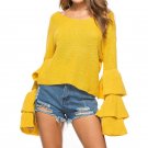 2017 Autumn Women Sweaters Sexy Ladies V Neck Flare Sleeve Casual Loose Knitwear Elegant Solid Ruffl