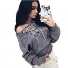 Colysmo Autumn Winter Lace up Women Sweater Jumper Top Long Sleeve Sexy V Neck Pullover Casual Elast