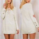2017 Spring Womem Knit Long Sweater Dress Ladies Sexy Loose Casual Solid Tops Lace Up Jumper Bandage