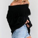 Women Off Shoulder Knitwear Tops Slash Neck Tassel Sweater 2017 Autumn Casual Knitted Long Sleeve Lo