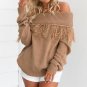 Women Off Shoulder Knitwear Tops Slash Neck Tassel Sweater 2017 Autumn Casual Knitted Long Sleeve Lo