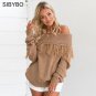 Sibybo Tassel Off Shoulder Sexy Women Sweaters and Pullovers Long Sleeve Knitted Warm Winter Sweater